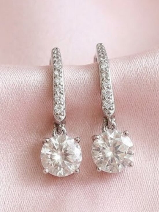 Zales Jewelry - Zales White Lab-Created Sapphire Drop Earrings in Sterling Silver - NWOT